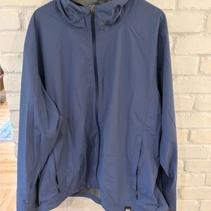 REI Co-Op Rainier Blue Hooded Windbreaker Rain Jacket